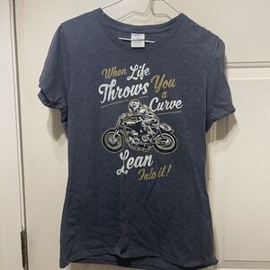 Woman's Motorcycle T-shirt, Lean Into It, Size Medium